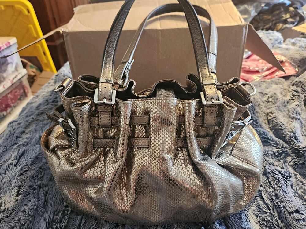 Michael Kors Metallic Gold Snake Embossed Leather Large Shoulder Bag Tote